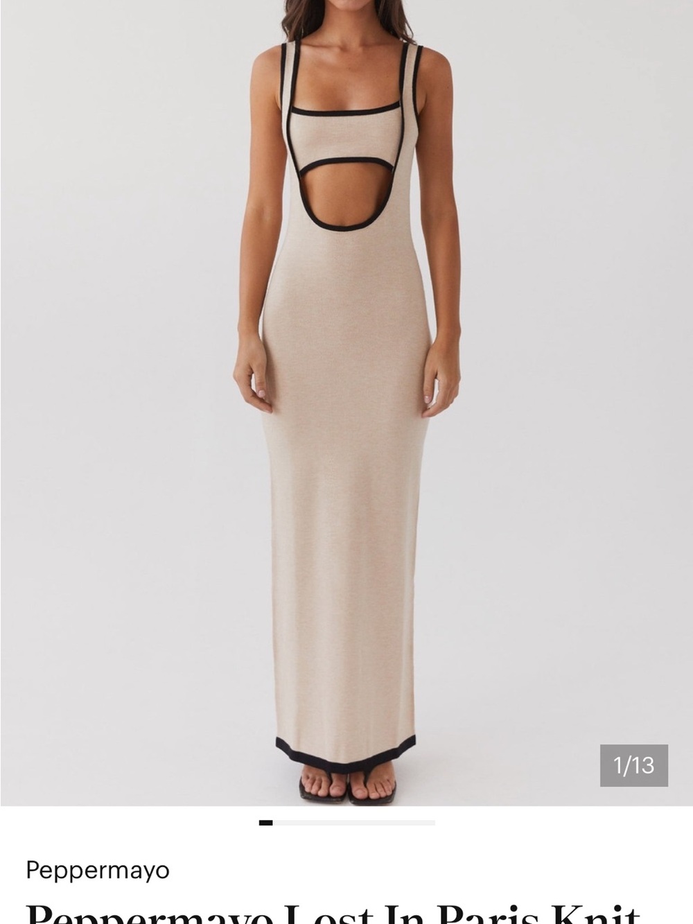 Peppermayo Beige Maxi Dress with Black Trim Cutout